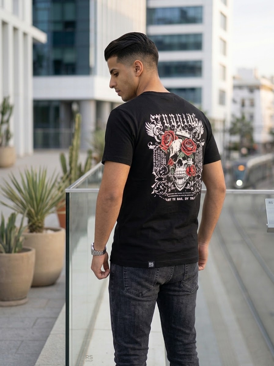 T-Shirt Streetwear Crâne & Roses Roses - 149 DH + LIVRAISON GRATUITE 🔥