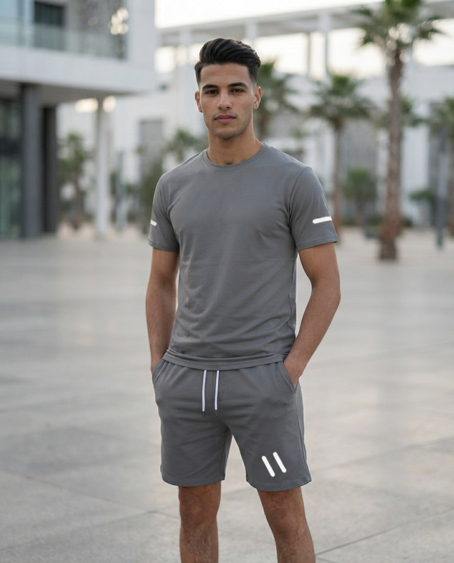 Pack Ensemble Sport Homme – T-Shirt & Short (Gris / Bleu Marine)