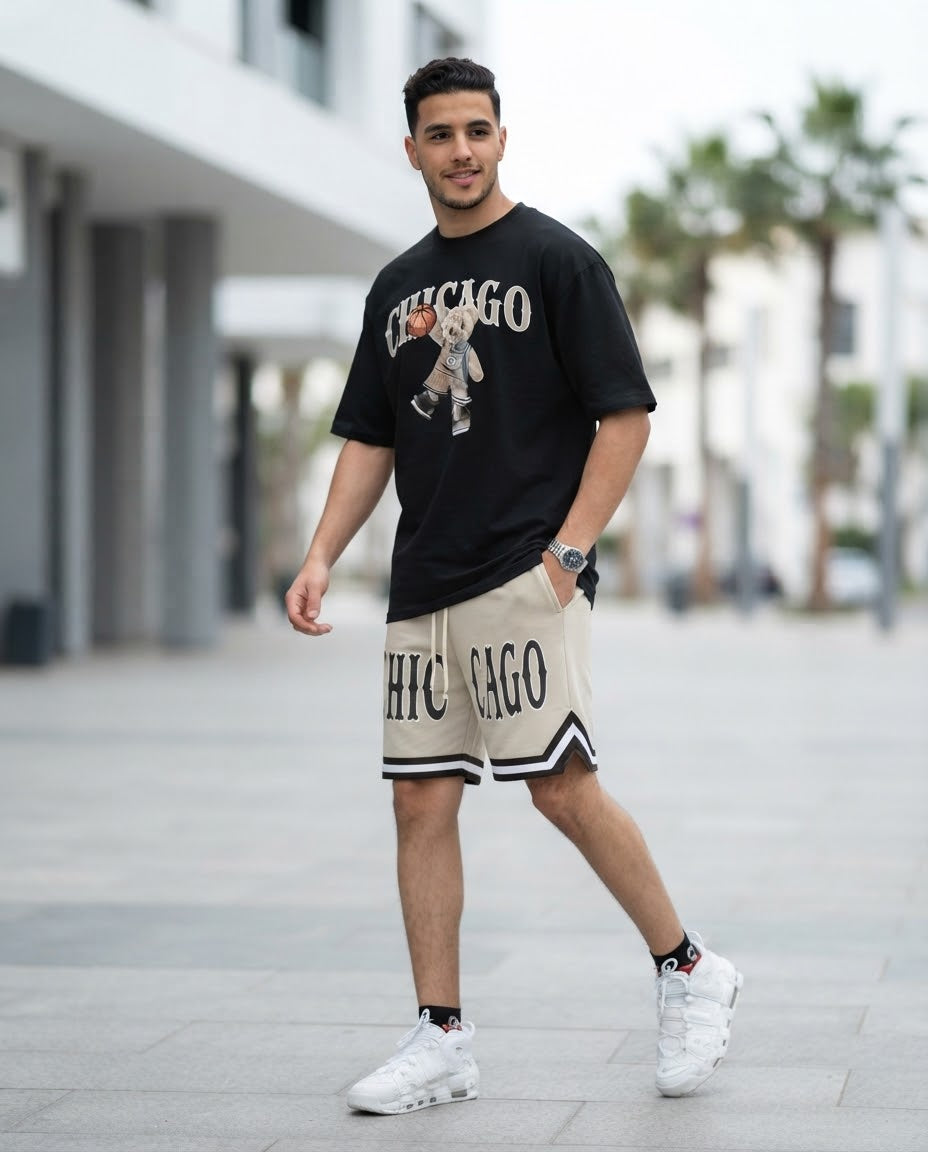 🔥 Ensemble Streetwear Chicago Bear (T-Shirt + Short) – 169DH Seulement !