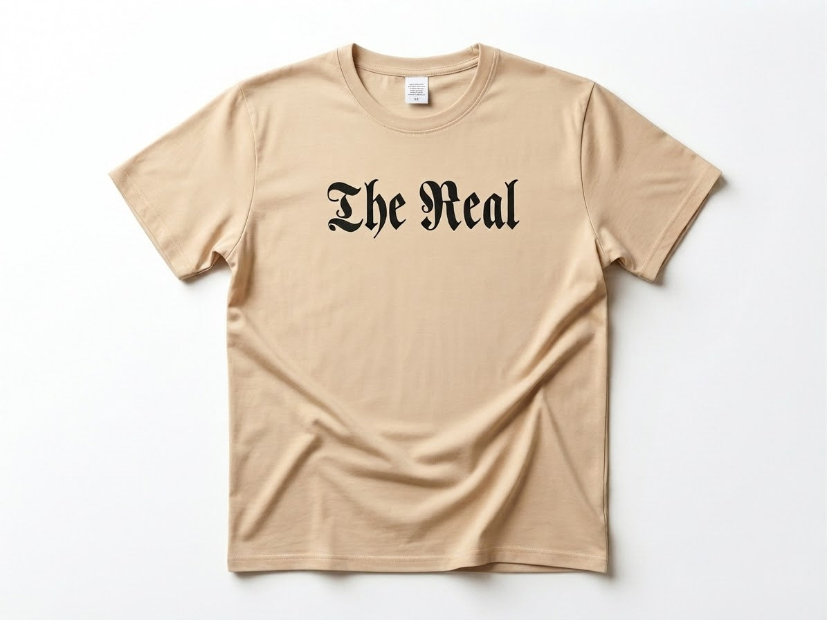 T-shirt Style Streetwear « THE REAL » (Beige / Beige Crème) M /L/ XL livraison gratuite