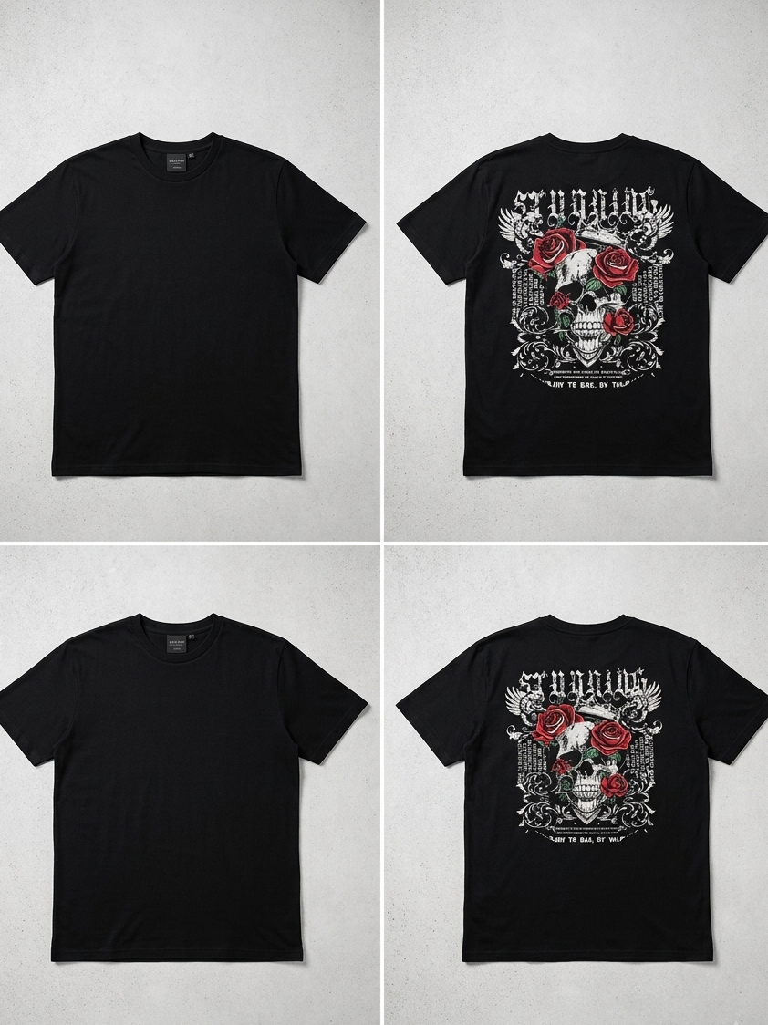 T-Shirt Streetwear Crâne & Roses Roses - 149 DH + LIVRAISON GRATUITE 🔥
