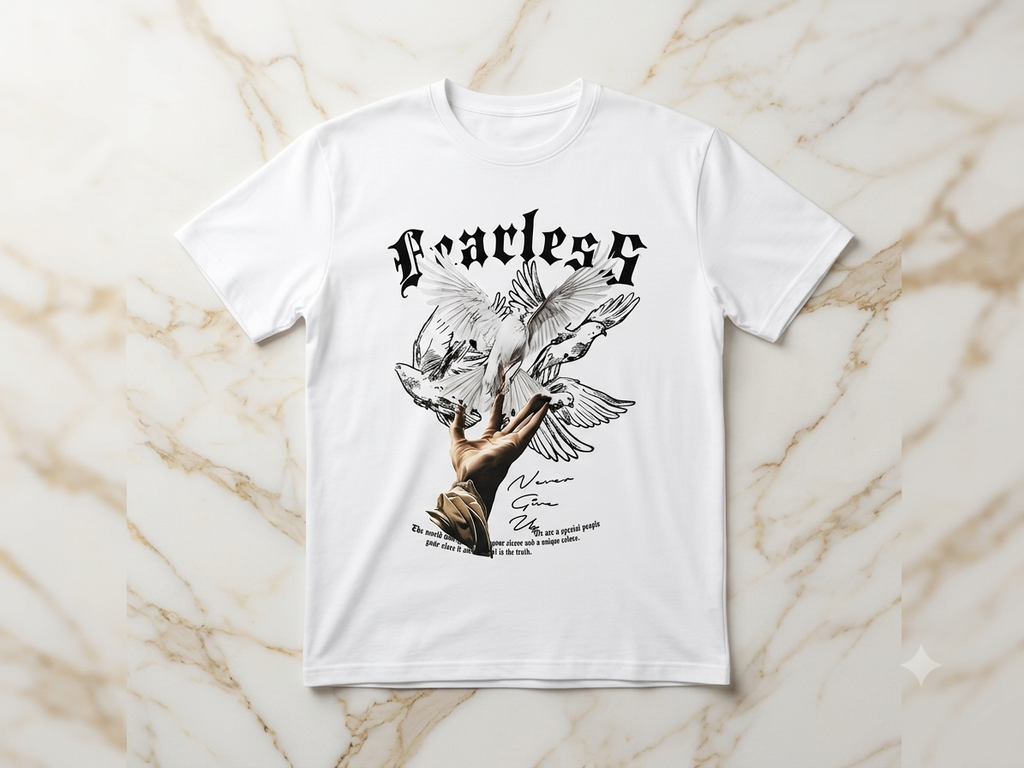 T-shirt Style Streetwear « FEARLESS » (Blanc) en M/L/ XL livraison gratuite