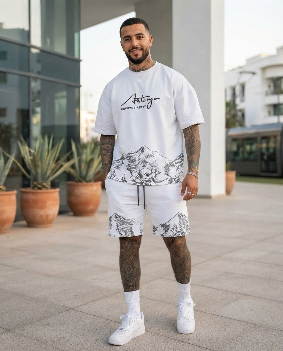 🔥 Ensemble White Mountain Streetwear (T-Shirt + Short) – 179DH Seulement !