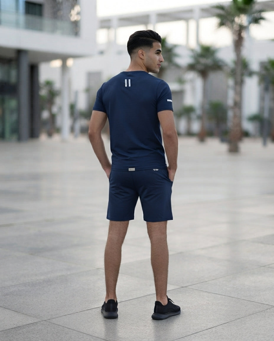 Pack Ensemble Sport Homme – T-Shirt & Short (Gris / Bleu Marine)
