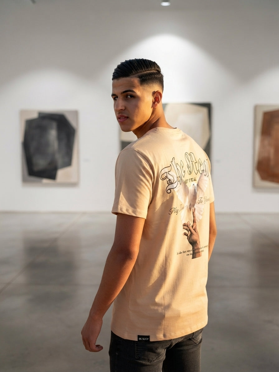 T-shirt Style Streetwear « THE REAL » (Beige / Beige Crème) M /L/ XL livraison gratuite