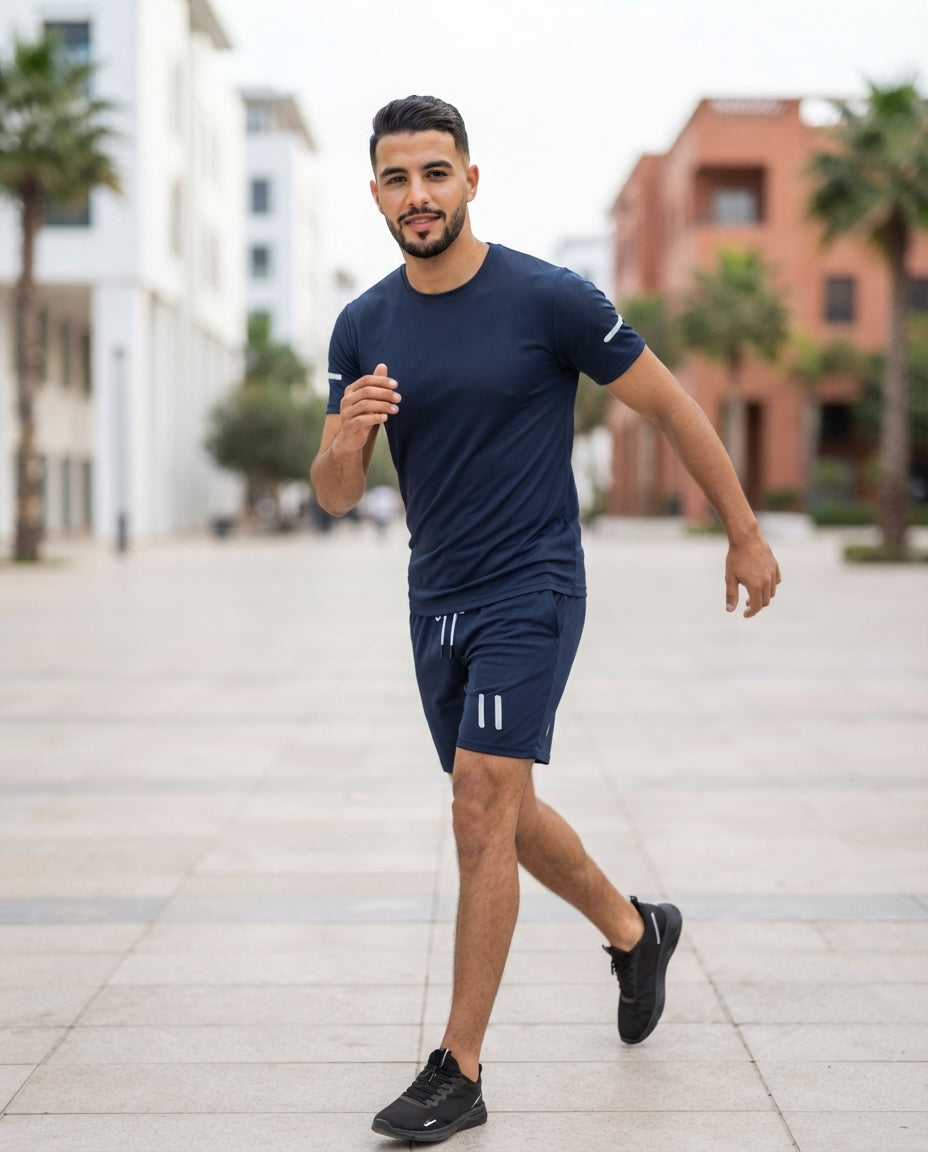 Pack Ensemble Sport Homme – T-Shirt & Short (Gris / Bleu Marine)