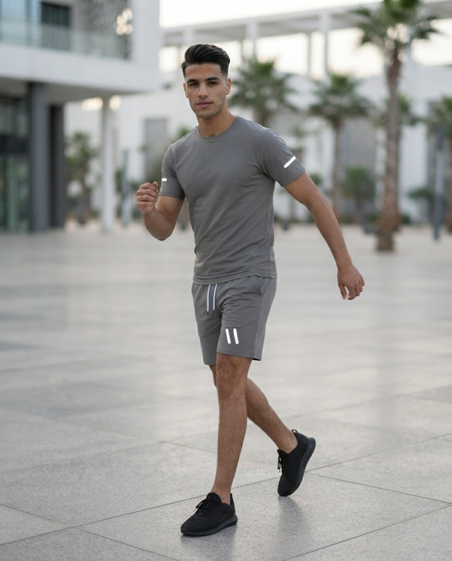 Pack Ensemble Sport Homme – T-Shirt & Short (Gris / Bleu Marine)