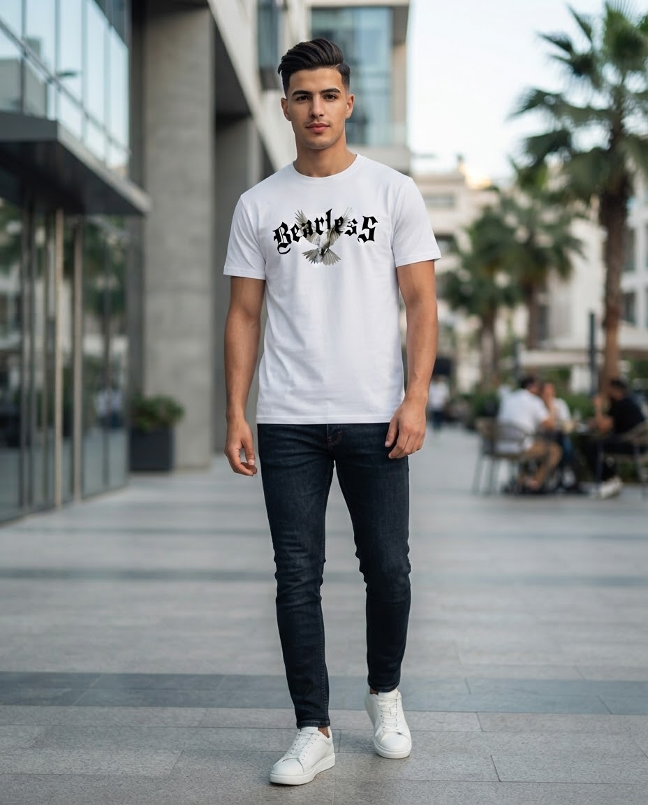 T-shirt Style Streetwear « FEARLESS » (Blanc) en M/L/ XL livraison gratuite