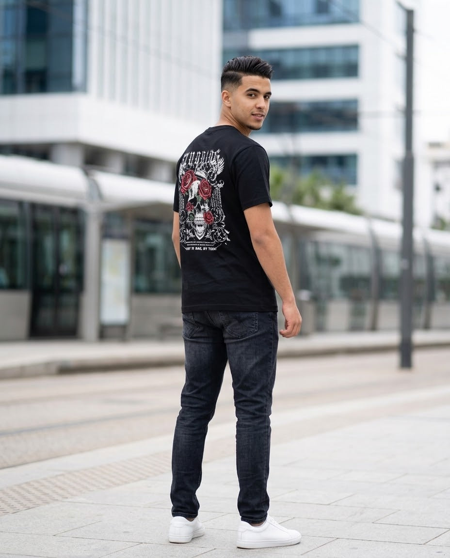 T-Shirt Streetwear Crâne & Roses Roses - 149 DH + LIVRAISON GRATUITE 🔥