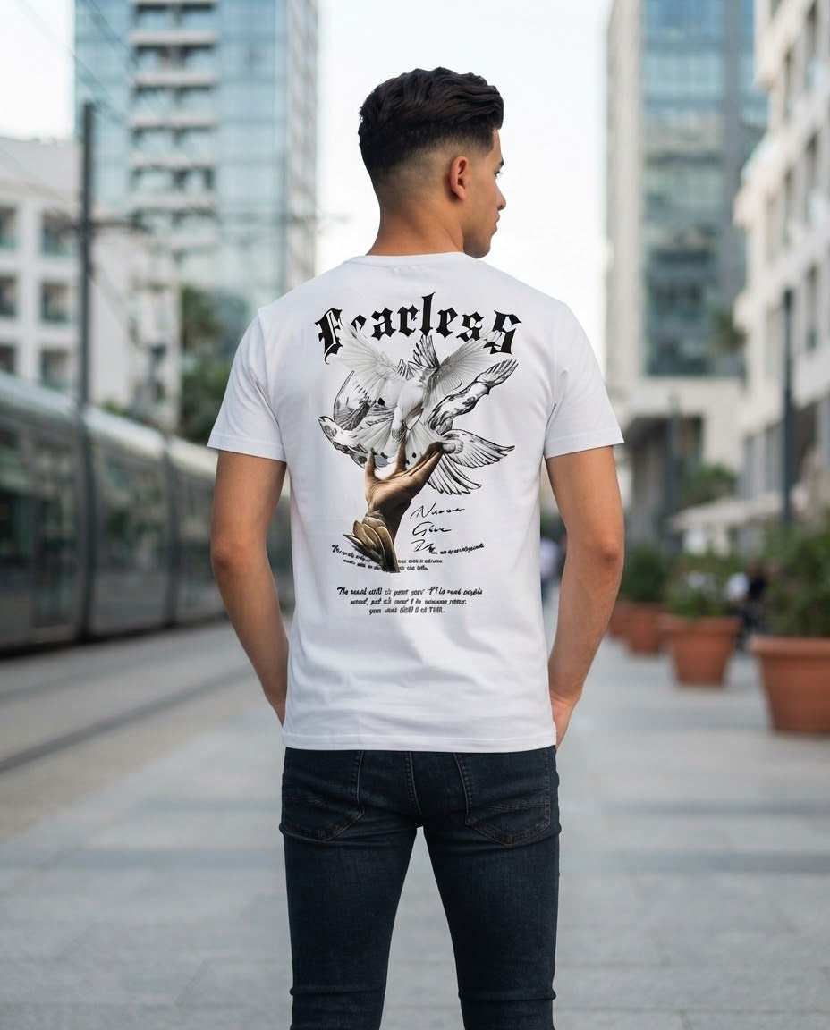 T-shirt Style Streetwear « FEARLESS » (Blanc) en M/L/ XL livraison gratuite