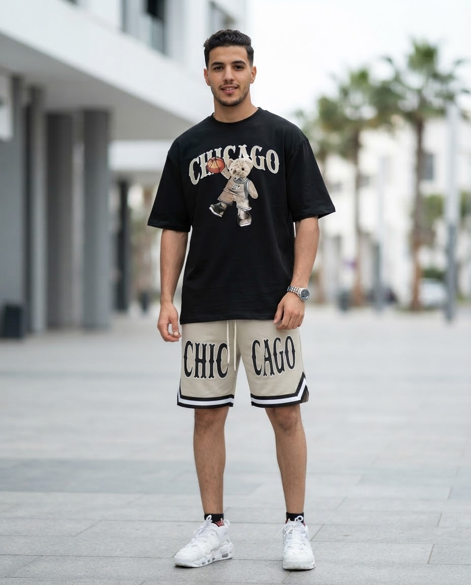 🔥 Ensemble Streetwear Chicago Bear (T-Shirt + Short) – 169DH Seulement !